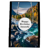 リバーアンドマウンテンズシーニックフォト誕生日 ミディアムペーパーバッグ (裏面)