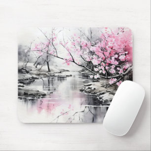 リバーインクの上に咲く絵画桜 マウスパッド