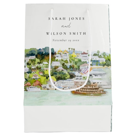 リバーエレガントクルーズカントリーランドスケープ結婚ズ ミディアムペーパーバッグ (裏面)