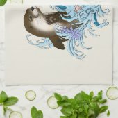 リバーオッターウォーターかわいい キッチンタオル (折り畳み)