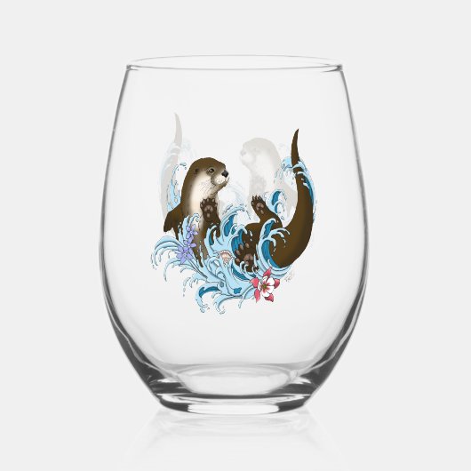 リバーオッターウォーターかわいい ステムなしワイングラス (正面)