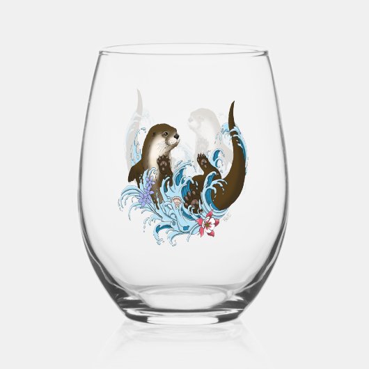 リバーオッターウォーターかわいい ステムなしワイングラス (裏面)