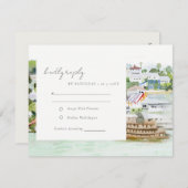 リバークルーズカントリー結婚ランドスケープの水彩 出欠カード (正面/裏面)