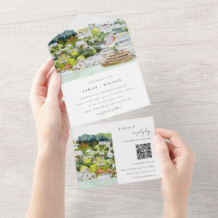 リバークルーズカントリー結婚ランドスケープのQRコード オールインワン招待状