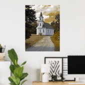 リバーサイド長老教会1800年代セピア ポスター (ホームオフィス)