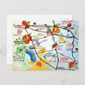 リバーサイド – カリフォルニアのカラフル地図 ポストカード (正面/裏面)