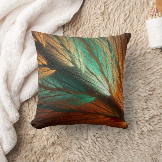 リバーシブルのオレンジおよびティール（緑がかった色）の軽いフラクタルの枕 クッション (ブランケット)