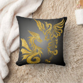 リバーシブルの枕黒い風水フェニックス及びドラゴン クッション (ブランケット)