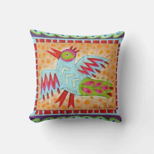 リバーシブルの民芸の鳥および魚のデザイン クッション (正面)