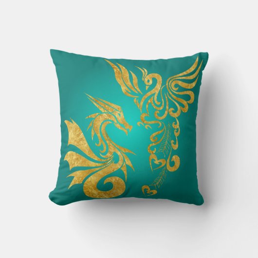 リバーシブルの風水フェニックス及びドラゴンの枕 クッション (正面)