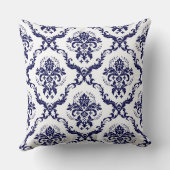 リバーシブルエレガントネイビーブルー&ホワイトフローラダマスク クッション (裏面)