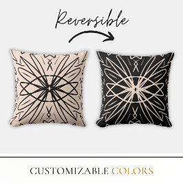 リバーシブルクリームと黒トライバルドローイングボヘミア クッション