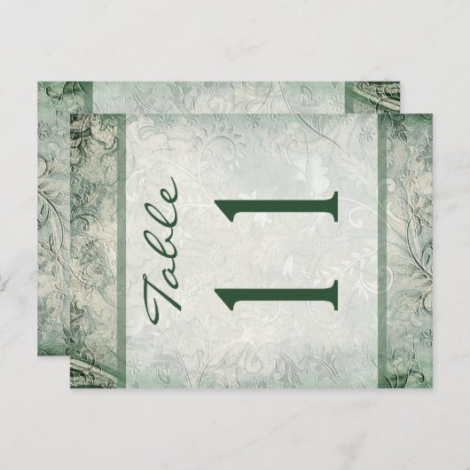 リバーシブルグリーンおよびアイボリーフローラテーブル番号 ポストカード (正面/裏面)