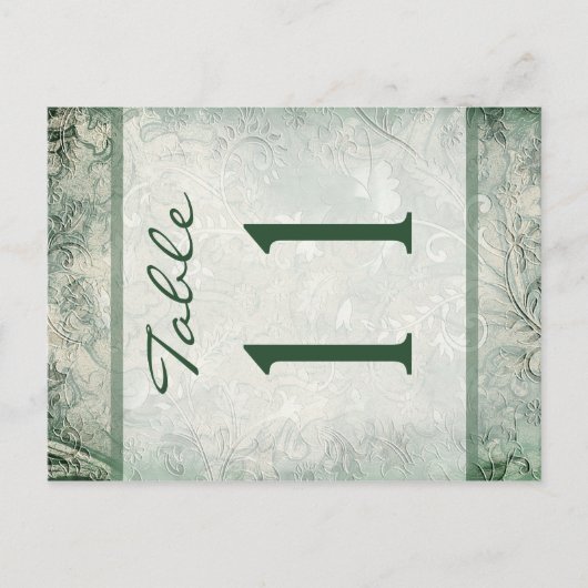 リバーシブルグリーンおよびアイボリーフローラテーブル番号 ポストカード (正面)