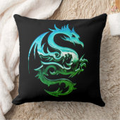 リバーシブルグリーンメタリックドラゴン クッション (ブランケット)