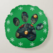 リバーシブルスノーホリデークリスマスドッグポーピロー ラウンドクッション (正面)