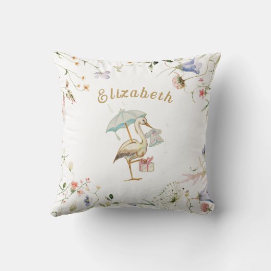 リバーシブルパーソナライズされたストークのワイルドフラワーリボン クッション (裏面)
