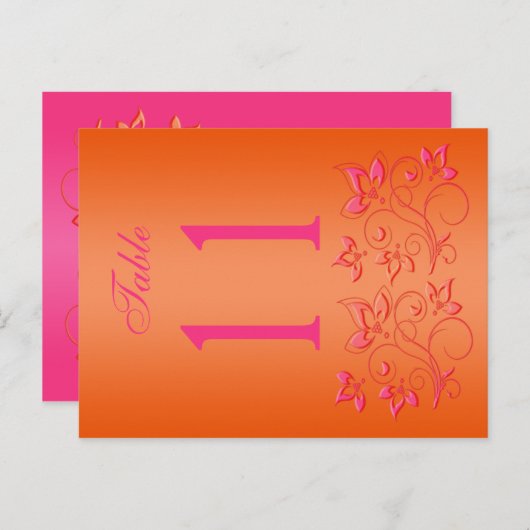 リバーシブルピンクとオレンジのフローラテーブル番号 ポストカード (正面/裏面)
