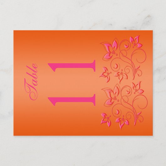 リバーシブルピンクとオレンジのフローラテーブル番号 ポストカード (正面)