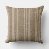 リバーシブルブラウンとベージュのストライプリネンのテクスチャ クッション (正面)