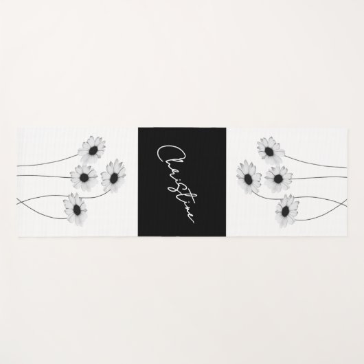 リバーシブルブラックとホワイトのデイジーと名前 ヨガマット (正面(横))