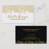 リバーシブルブラック&ホワイト金ゴールドグリッターレース&文字 名刺 (正面/裏面)