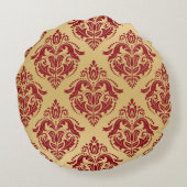 リバーシブルブルブルゴーニュ&金ゴールドヴィンテージフローラダマスク ラウンドクッション (裏面)