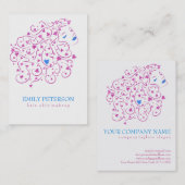 リバーシブルブルー及びピンクのグリッターフローラヘア 名刺 (正面/裏面)