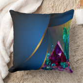 リバーシブルブルー金ゴールドトリムアメジスト結晶 クッション (ブランケット)