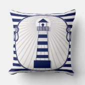 リバーシブルマネストライプリーズライトハウスブルーホワイト クッション (正面)