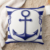 リバーシブルマリンブルー白いかり及びロープフレーム クッション (ブランケット)