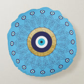 リバーシブル邪悪な目の金ゴールド白と青 ラウンドクッション (裏面)