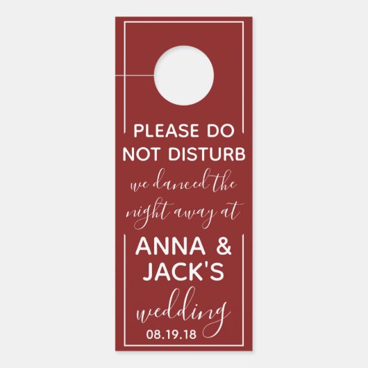 リバーシブル・ウェルカム&DND Burgundy結婚のラベル ドアノブサイン (正面)