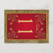 リバーシブル レッドとゴールドの花模様のテーブルナンバー ポストカード (裏面)