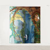 リバースアイディルリバーサイドワイルドライフイラストレーション タペストリー (正面)