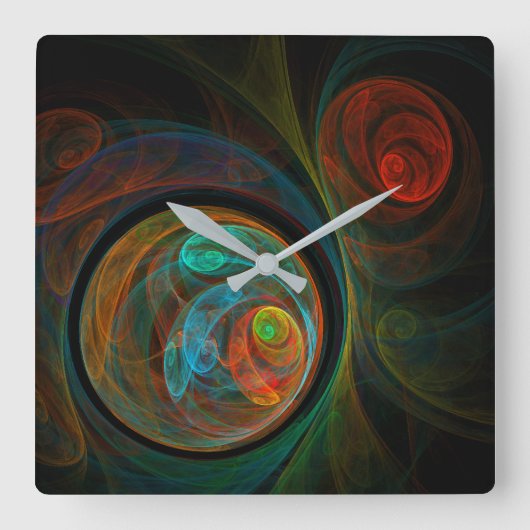 リバースブルー抽象芸術アートスクエア スクエア壁時計 (正面)