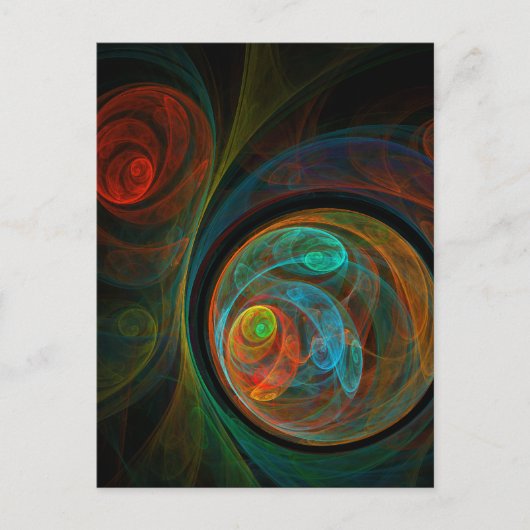  リバース スパイラル モダン コズミック アブストラクト アート ポストカード (正面)