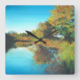 リバーツリーズ秋ランドスケープファインアート スクエア壁時計