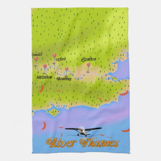 リバーテムズロンドンイングランドの地図 キッチンタオル (縦)