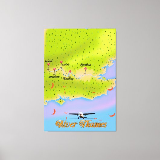 リバーテムズロンドンイングランドの地図 キャンバスプリント (正面)