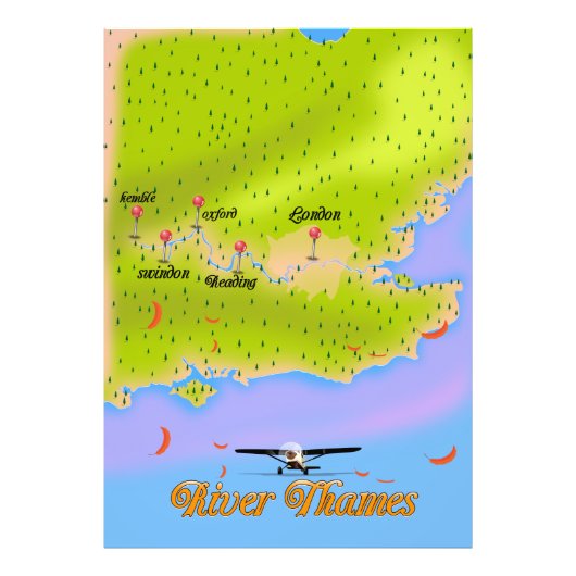 リバーテムズロンドンイングランドの地図 フォトプリント            (正面)