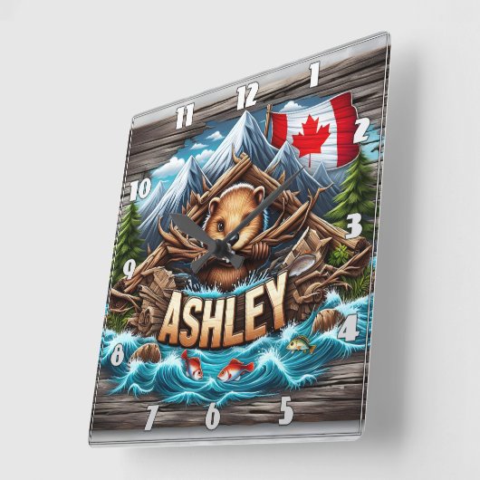 リバーバンクが持ち株を持つカナディアン・ビーバー スクエア壁時計 (傾斜)