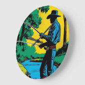 リバーバンクの漁師 ラージ壁時計 (傾斜)