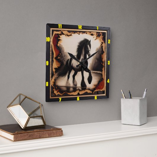 リバーバンクモノクロ:チャールド・ウッド・ジプシー・ヴァンナー スクエア壁時計 (オフィス)