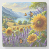 リバービューサンフラワーズアンドラベンダー ストーンコースター (正面)