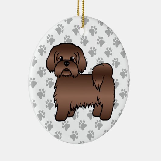リバーブラウンシーズー（犬）Tzuかわいい漫画の犬のイラストレーション セラミックオーナメント (右)