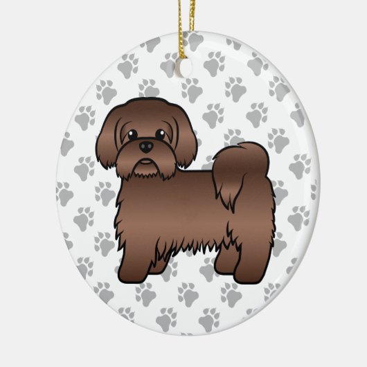 リバーブラウンシーズー（犬）Tzuかわいい漫画の犬のイラストレーション セラミックオーナメント (左)