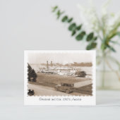 リバーボートと車、1930年代アメリカ ポストカード (スタンド正面)