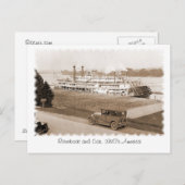 リバーボートと車、1930年代アメリカ ポストカード (正面/裏面)