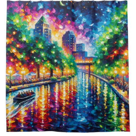 「リバーボートトワイライトツアー：サンアントニオ・リバーウォーク」 シャワーカーテン (正面)